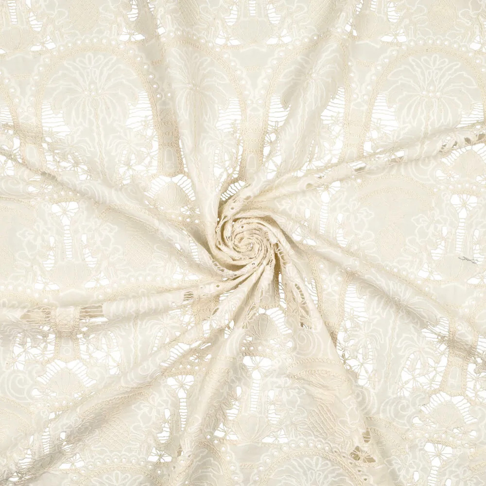Broderie katoen ecru borduursel